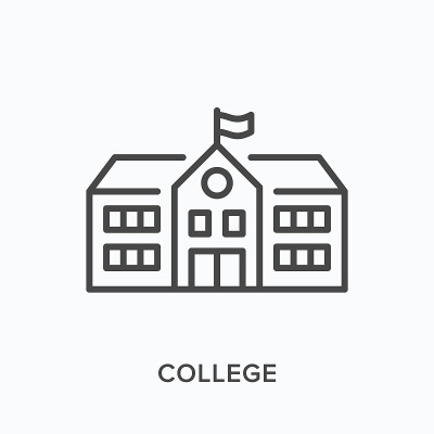 School building flat line icon. Vector outline ill