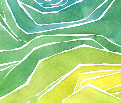 水彩稻或茶园，梯级田