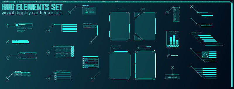界面元素HUD, UI, GUI。向量标注标题集。未来的标注栏标签，信息呼叫框栏和现代数字信息框布局