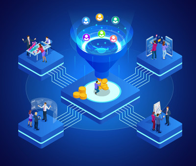 Isometric online funnel generation sales, customer