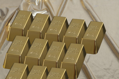 堆砌的金条。金融概念