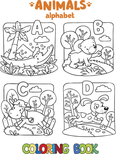 动物字母表或ABC。彩色书