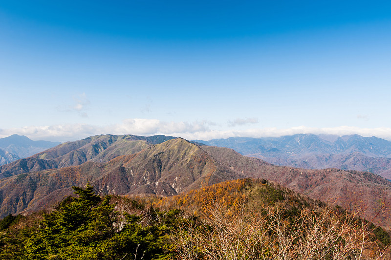 航拍日本枥木县日光市秋日美景的南台山和中禅寺湖