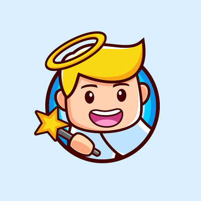 卡通明星天使吉祥物抱星棒设计