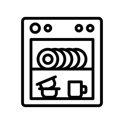 洗碗机平线图标。用于清洗餐具、餐具的家用电器。轮廓标志的移动概念和网页设计，商店
