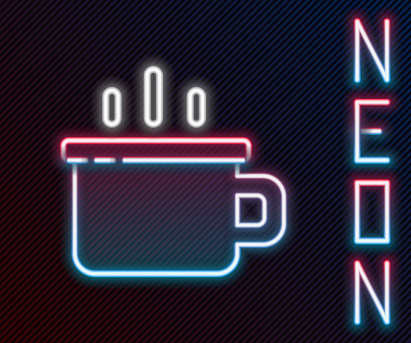 Glowing neon line Coffee cup icon isolated on blac