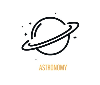 天文学概念图标。行星与恒星在太空，轮廓在白色背景。宇宙和天文学符号的移动概念和网页设计。矢量图形。