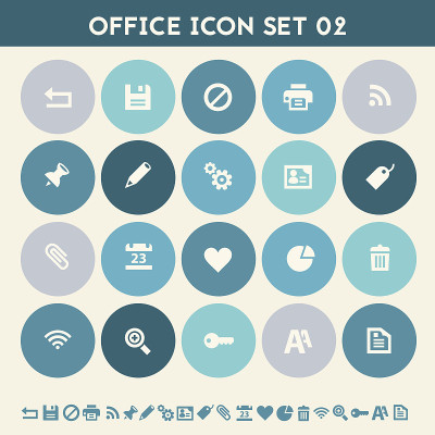 Office 2图标设置。五彩缤纷的平坦的按钮