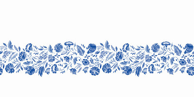 Classic porcelain blue floral border. Royal hand d