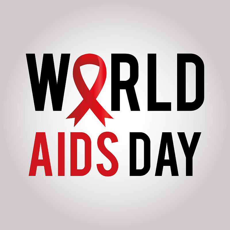 world aids day lettering with a ribbon on a white 