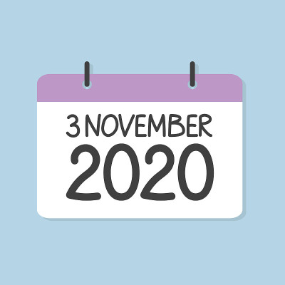 2020年11月3日日历卡，美国总统选举日概念