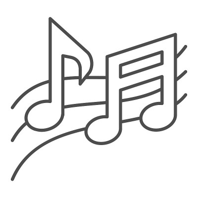 五线谱上的音符，旋律细线图标，声音设计概念，白色背景上的乐器音符矢量符号，轮廓风格图标的移动概念和网