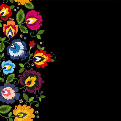 Beautiful Polish floral folk line seamless decorat