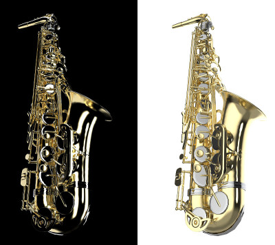 低音萨克斯管低角度视图与黑白变化3d渲染