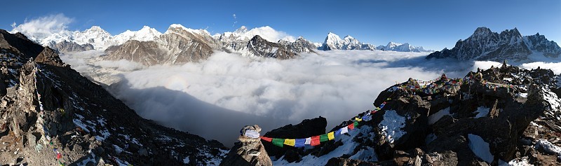珠穆朗玛峰，Lhotse, Cho Oyu和马卡鲁的全景