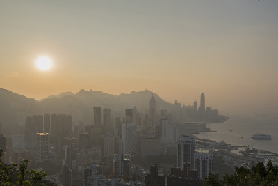 日落时的香港城市天际线