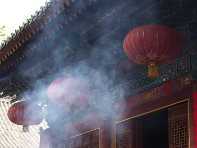 少林寺的中国红灯笼。少林寺又称少林寺。2018年10月18日，河南省郑州市登封市。