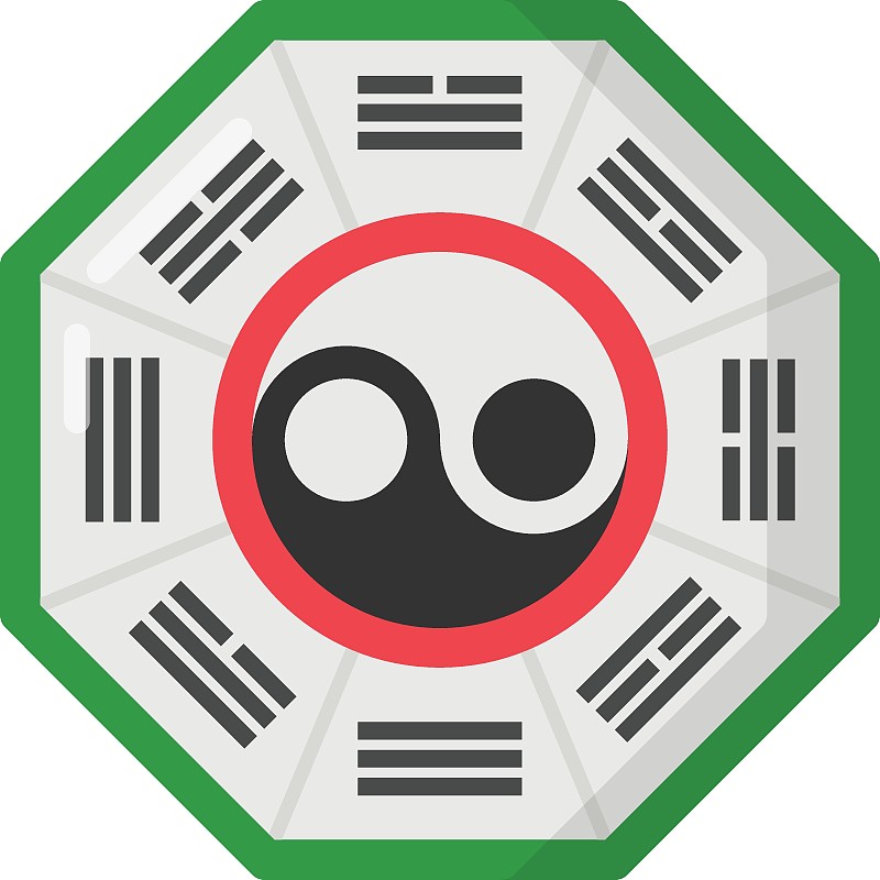 风水概念，星座矢量颜色图标设计，传统中国文化符号在白色背景，农历牛年2021 Sign，中国旅游指南