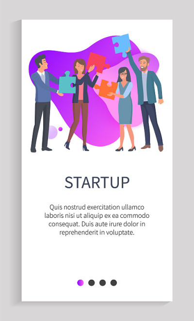 Startup People with Puzzles, Teamwork Website App