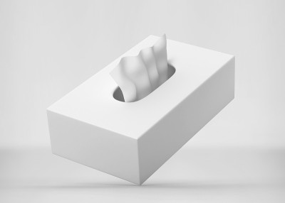 白色纸巾盒模型，浅灰色背景的3d渲染