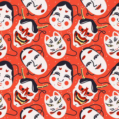 歌舞伎剧院无缝模式矢量插图。