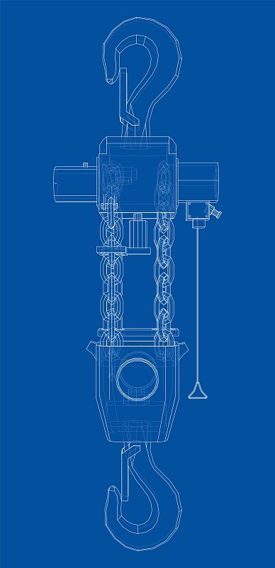 Pneumatic Wire Rope Winch concept outline. Vector