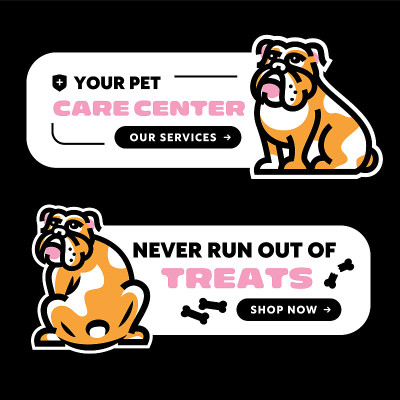 可爱的斗牛犬旗帜标志徽章