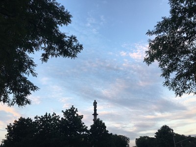 纽约曼哈顿哥伦布圆环8月的日落。
