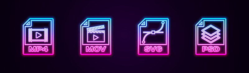 Set line MP4 file document, MOV, SVG and PSD. Glow