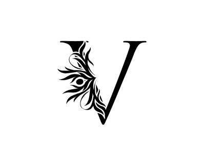 书法字母V设计。优雅的皇家风格。