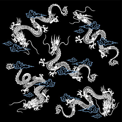 日式风格和简单的龙无缝图案，