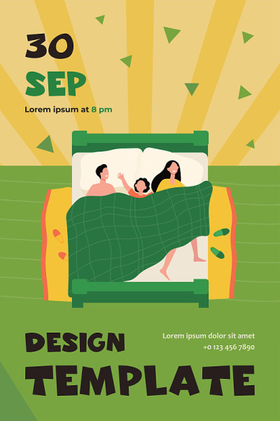 Happy mom, dad and kid sleeping together