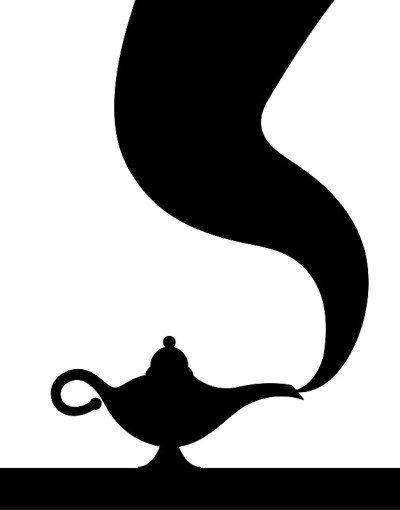 神灯阿拉丁魔烟矢量图标。阿拉丁神灯瓶祝愿卡通插图