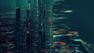 绿红HUD网络故障横幅背景与加密货币和NFT编码概念