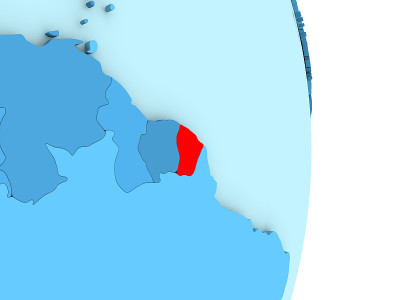 法属圭亚那在蓝色政治地球上