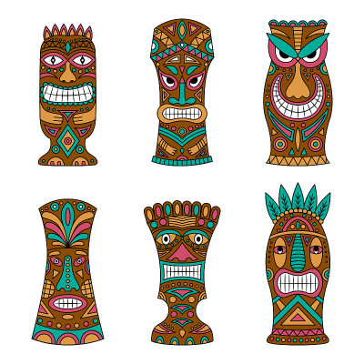 Tiki idols icon set.