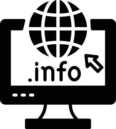 dot info通用顶级域名概念，gtld矢量字形图标设计，白色背景的信息域名，云计算和互联网托管服