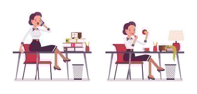 一对年轻貌美的秘书坐在办公桌上