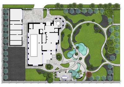 完整的花园景观孤立在白色背景，3d插图