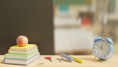 回到学校的宣传墙纸。3 d渲染。