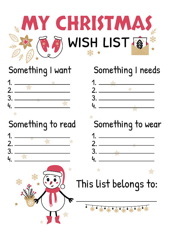 Christmas Wish List design template. Vector illust