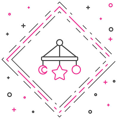 线婴儿床挂玩具图标孤立在白色背景。婴儿床旋转木马。色彩斑斓的轮廓的概念。向量