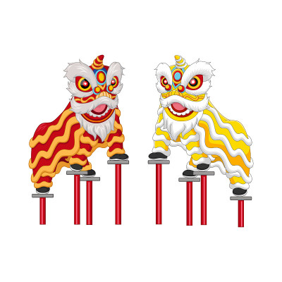 两个中国新年舞狮