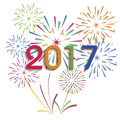在白色背景上燃放烟花，祝你2017年新年快乐