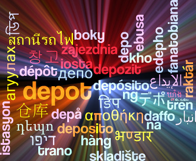 仓库多语言文字云背景概念发光