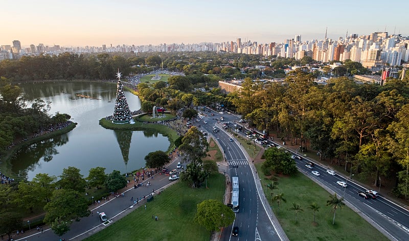 圣保罗市和Ibirapuera公园的圣诞树。