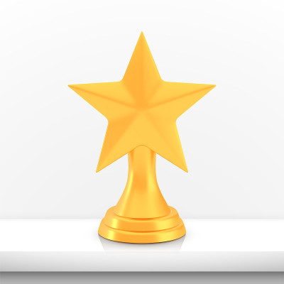 Winner star cup award, golden trophy logo isolated