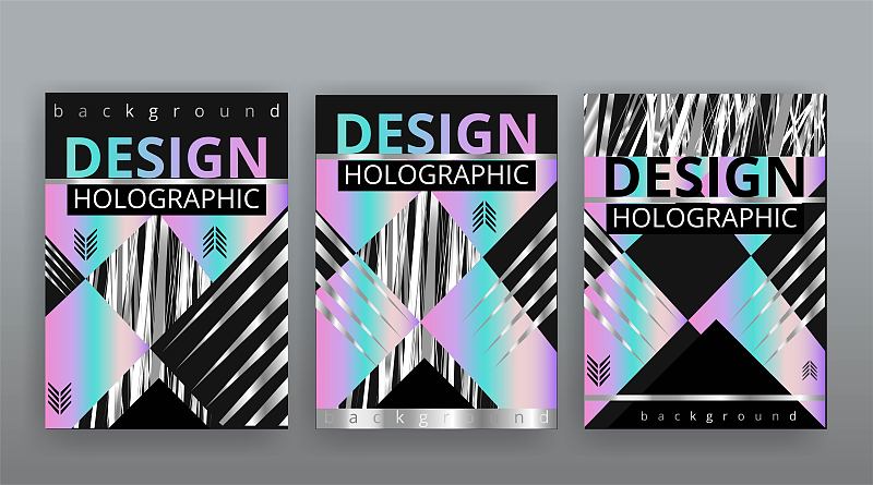 Holographic abstract page templates set, retro wav