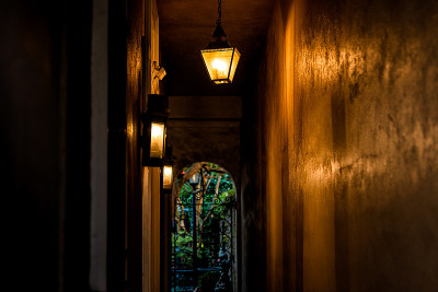 Narrow passageway and nobody in vintage stone dark
