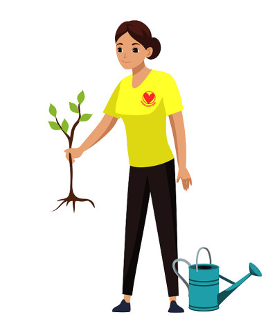 妇女志愿者植树。生态生活方式，生态环境。人们在花园里重新种植绿色植物。矢量志愿者，社会工作，慈善。女
